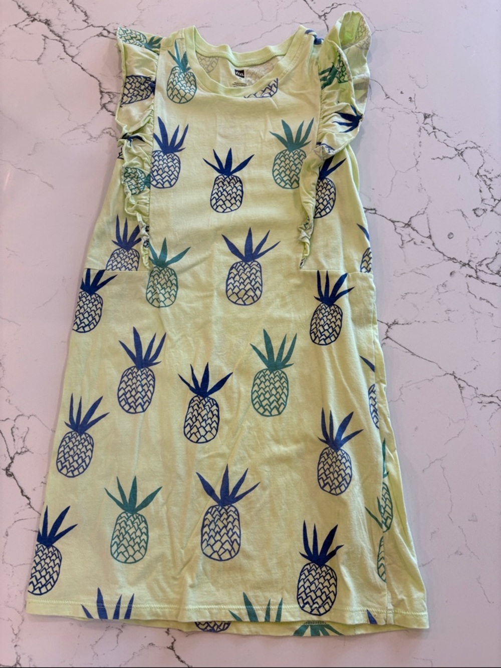 Tea Collection Pineapple Print Lime Green and Navy Casual Dress